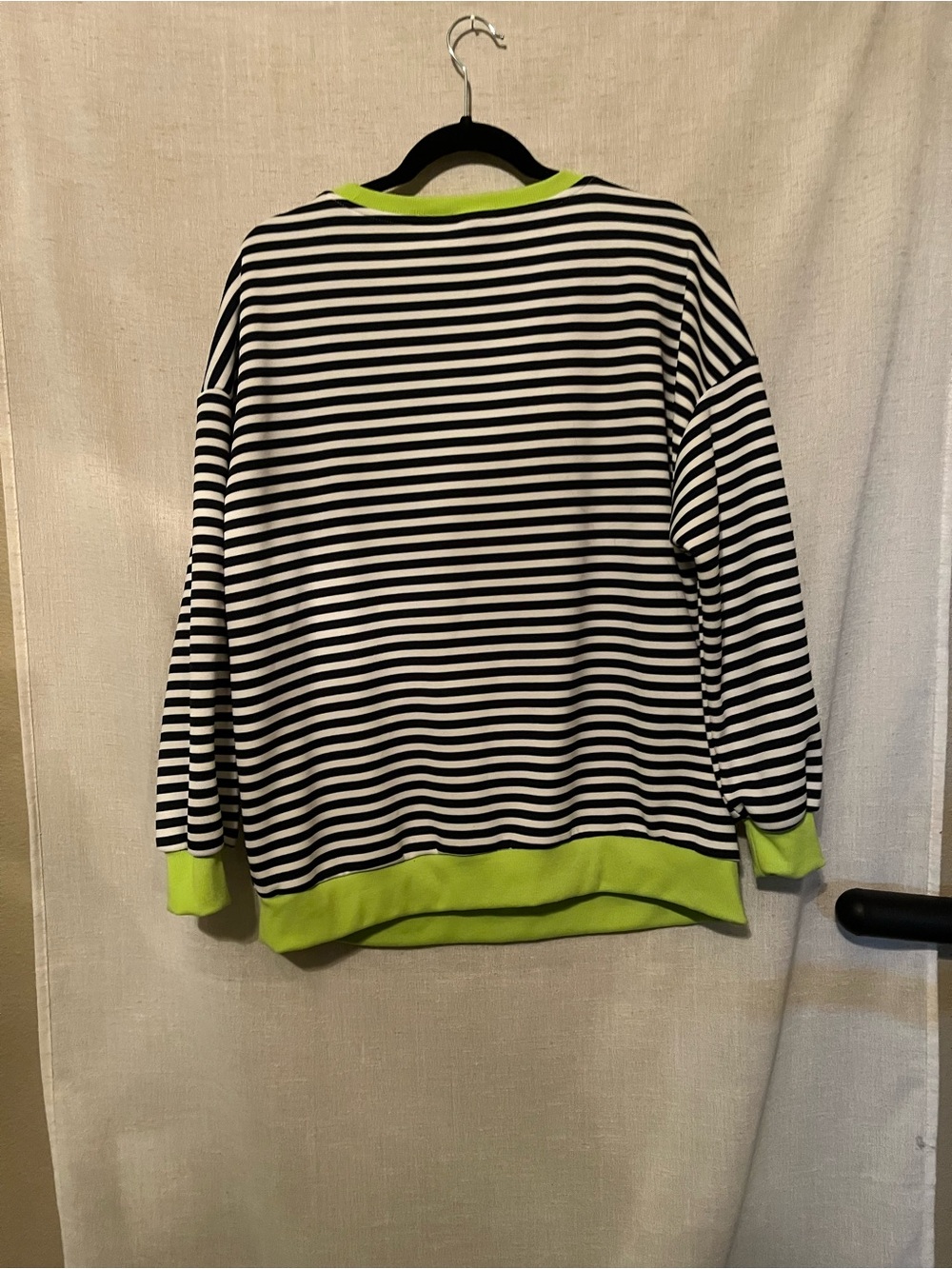 Striped Crewneck Sweatshirt with Lime Trim - Black & Lime - Picture 3 of 5